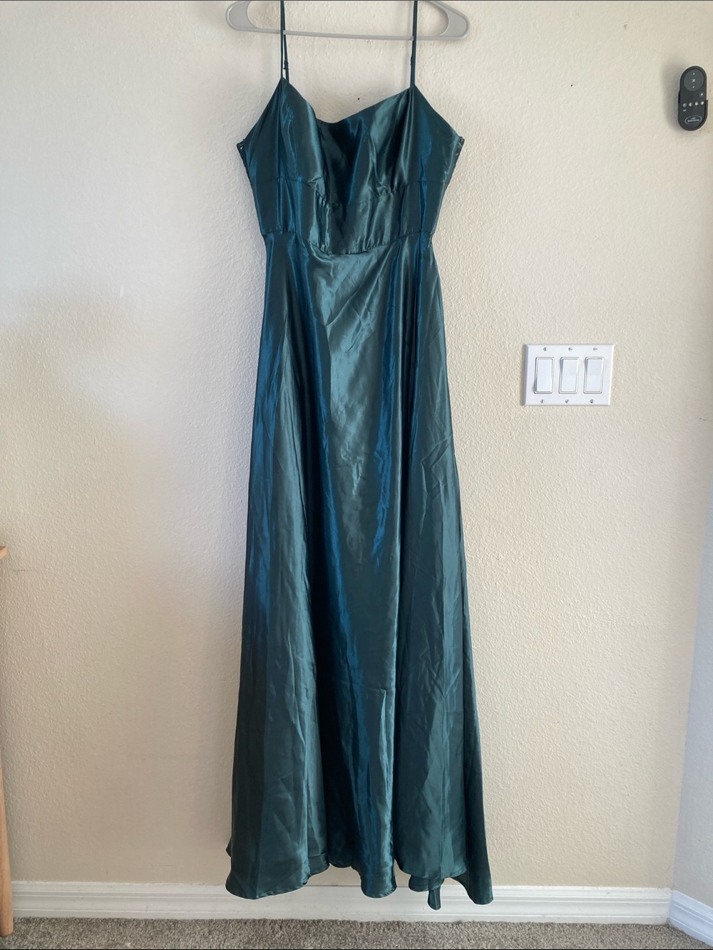 Windsor Teal Satin Spaghetti-Strap Maxi Dress